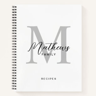 Carnet Recette de monogramme noir moderne blanc gris
