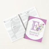 Carnet Recette de monogramme & nom avec fleurs (Intérieur)