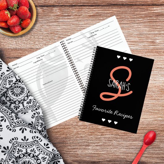 Carnet Recette de monogramme simple noir personnalisé