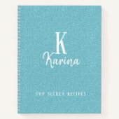 Carnet Recette de nom de script de monogramme sarcelle bl (Devant)