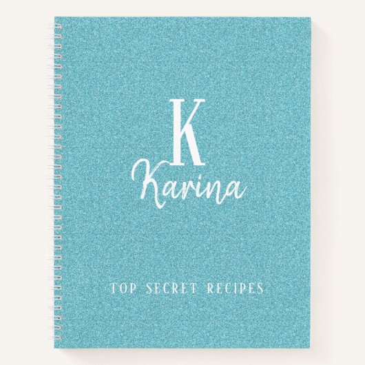 Carnet Recette de nom de script de monogramme sarcelle bl (Devant)