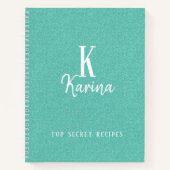 Carnet Recette de nom de script monogramme vert élégant (Devant)