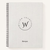 Carnet Recette de script de lin blanc rustique monogramme (Devant)