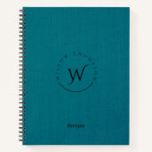 Carnet Recette de script de lin bleu rustique monogramme (Devant)