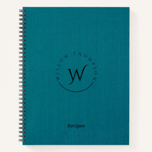 Carnet Recette de script de lin bleu rustique monogramme