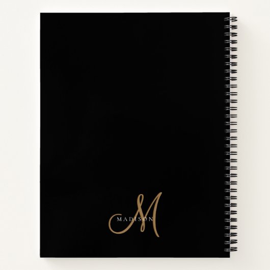 Carnet Recette de script de monogramme d'or noir élégant (Dos)
