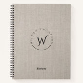 Carnet Recette de script en lin beige monogramme rustique (Devant)