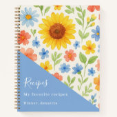 Carnet Recette de tournesols floraux bleus (Devant)