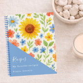 Carnet Recette de tournesols floraux bleus