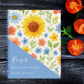 Carnet Recette de tournesols floraux bleus