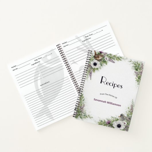 Carnet Recette des oiseaux chanteurs violets et verts flo (Intérieur)