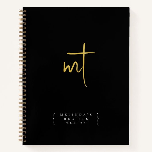Carnet Recette du script Initiales Monogrammes d'or noir (Devant)