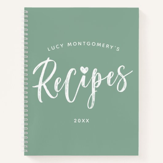 Carnet Recette du script Pinceau blanc vert ardoise (Devant)