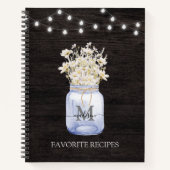 Carnet Recette en bois noir de marmite blanc monogramme (Devant)