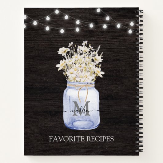 Carnet Recette en bois noir de marmite blanc monogramme (Dos)