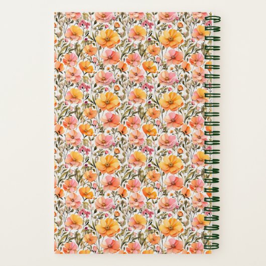 Carnet Recette Fleur sauvage rose jaune orange monogramme (Verso)