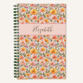 Carnet Recette Fleur sauvage rose jaune orange monogramme (Recto)