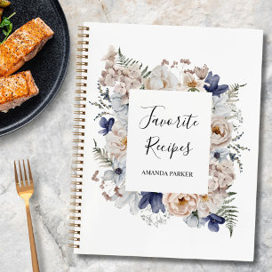 Carnet Recette Fleurale Fleurs Bleues Beige Jolie Aquarel