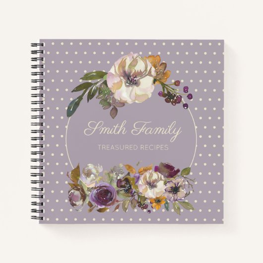 Carnet Recette florale d'ivoire jaune-violet personnalisé (Devant)