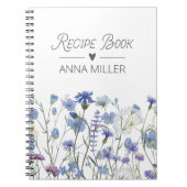 Carnet Recette florale Fleur sauvage bleu personnalisée (Devant)