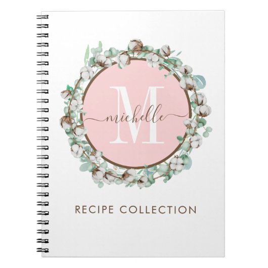 Carnet Recette florale rose rose rose monogramme (Devant)