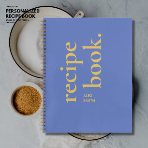 Carnet Recette Gras simple bleu et or noir monogramme rec