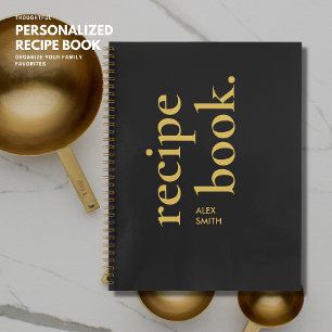 Carnet Recette Gras Simple Noir et Or Vierge Monogramme R