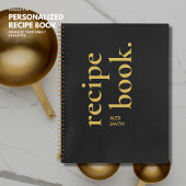 Carnet Recette Gras Simple Noir et Or Vierge Monogramme R