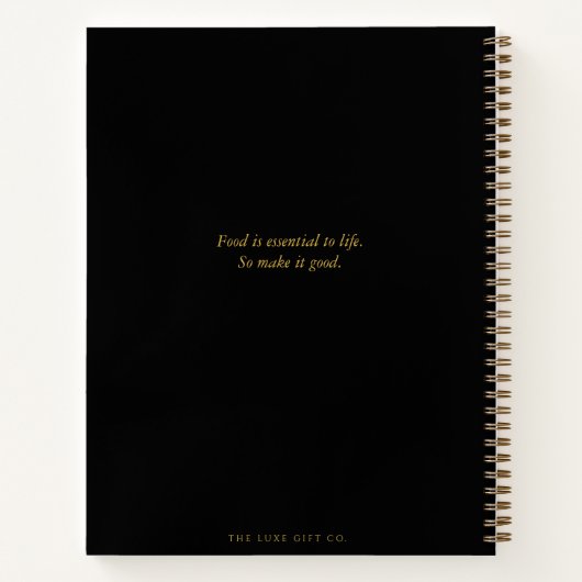 Carnet Recette Gras Simple Noir et Or Vierge Monogramme R (Dos)