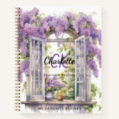Carnet Recette lilas fleurs de fenêtre rose monogramme (Devant)