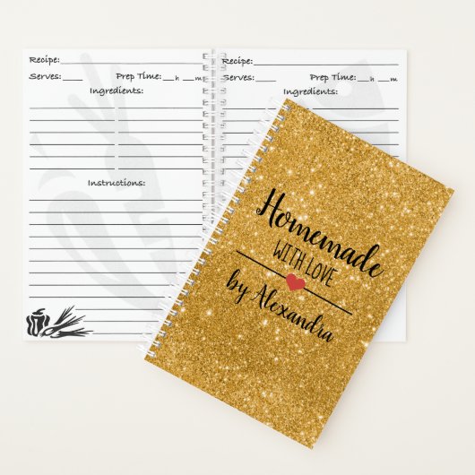 Carnet Recette maison avec parties scintillant en or (À l'intérieur)