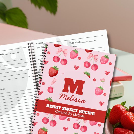 Carnet Recette mignonne rouge rose Berry Sweet Monogramme