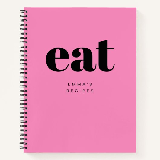 Carnet Recette moderne Gras Rose Retro Personnalisée Blan (Devant)