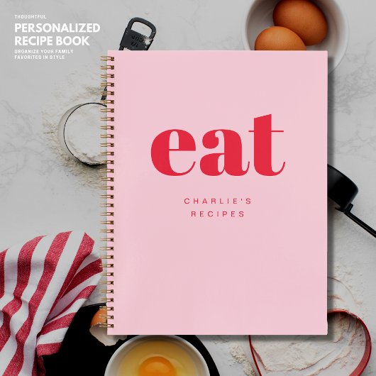 Carnet Recette moderne Retro Cute Rose et Rouge Custom Bl