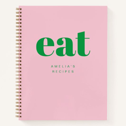 Carnet Recette moderne simple rose et verte personnalisée (Devant)