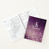 Carnet Recette monogramme script nom violet paillettes sc (Intérieur)