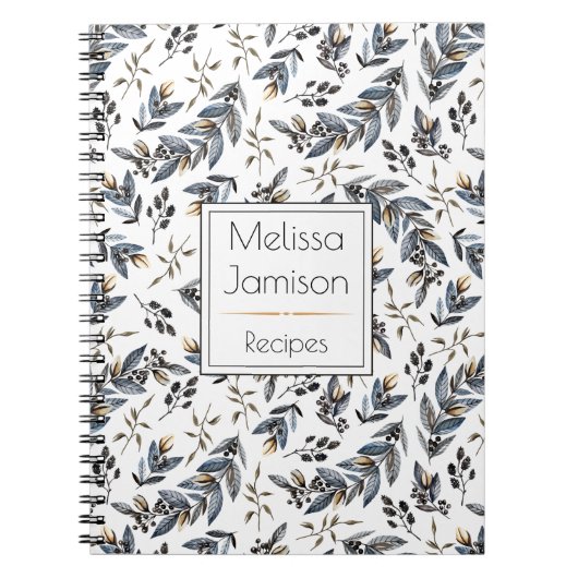 Carnet Recette noire | de monogramme de baies de feuille (Devant)