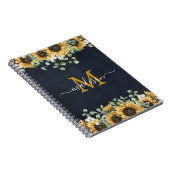 Carnet Recette noire florale de tournesol de monogramme E (Côté Droit)
