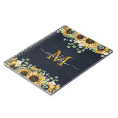 Carnet Recette noire florale de tournesol de monogramme E (Côté gauche)