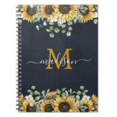 Carnet Recette noire florale de tournesol de monogramme E (Devant)