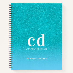 Carnet Recette parties scintillant bleu turquoise aqua ve