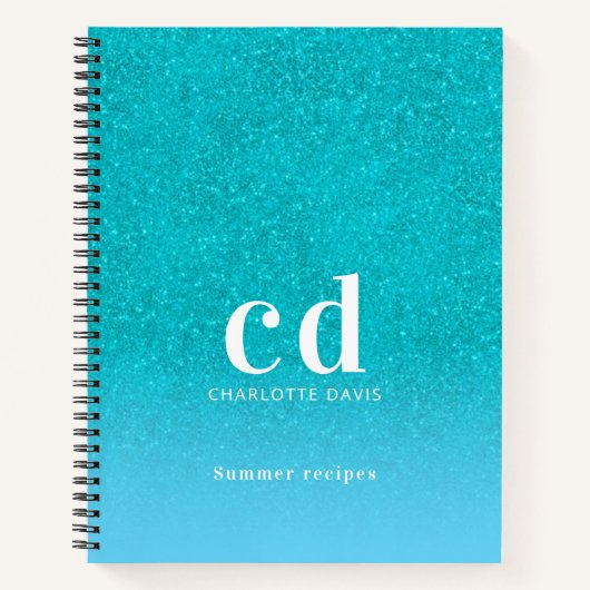 Carnet Recette parties scintillant bleu turquoise aqua ve (Devant)