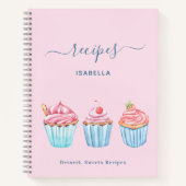 Carnet Recette pâtisserie rose pâle nom de cupcakes bleu (Devant)