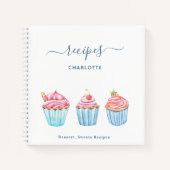 Carnet Recette pâtisserie rose pâle nom de cupcakes bleu (Devant)