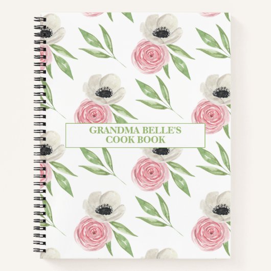 Carnet Recette personnalisée à motif floral mou (Devant)