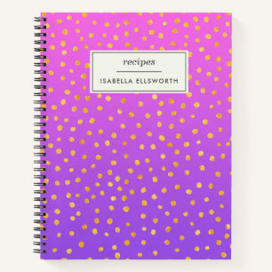 Carnet Recette personnalisée Chic Purple Gold Polka Dot