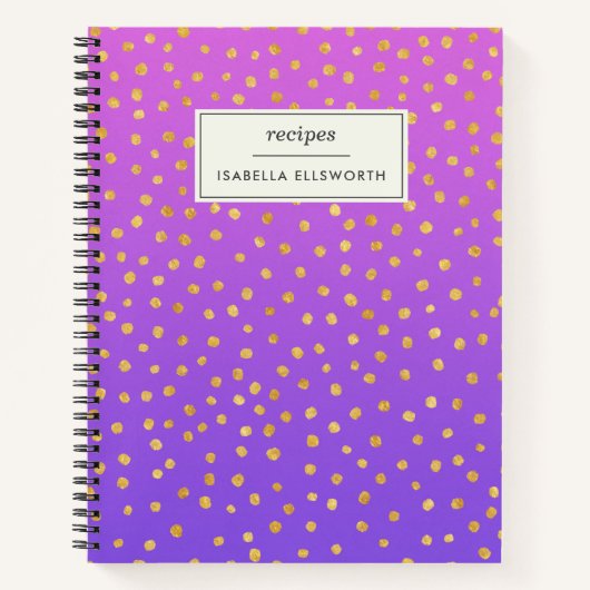 Carnet Recette personnalisée Chic Purple Gold Polka Dot  (Devant)