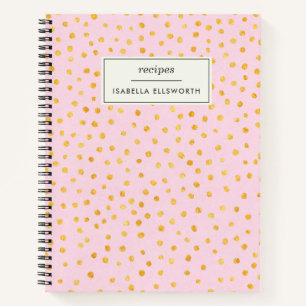 Carnet Recette personnalisée Cute Chic Pink Gold Polka Po