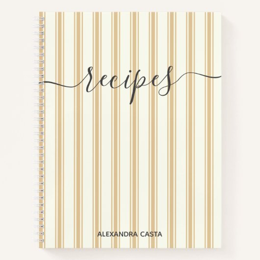 Carnet Recette personnalisée de script minimaliste à rayu (Devant)