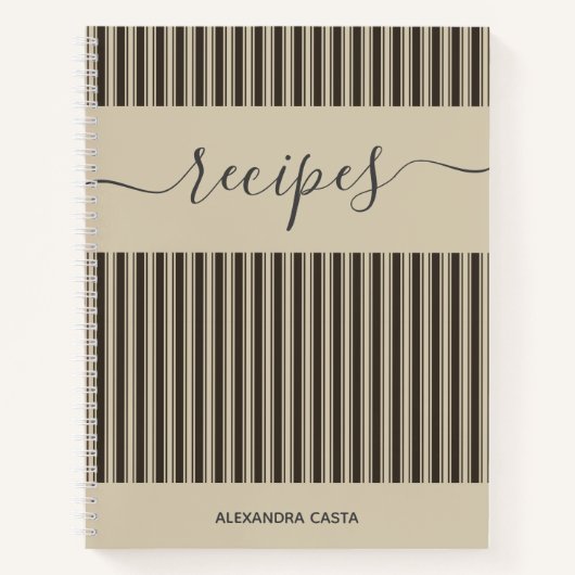 Carnet Recette personnalisée de script minimaliste à rayu (Devant)